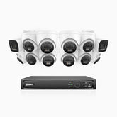 H800 - 4K 16 Kanal PoE Überwachungskamera-Set mit 2 Bullet Kameras & 10 Turm Kameras, Farbe & IR Nachtsicht, Personen- und Fahrzeugerkennung, Eingebautes Mikrofon, 96° Sichtfeld, Unterstützt RTSP